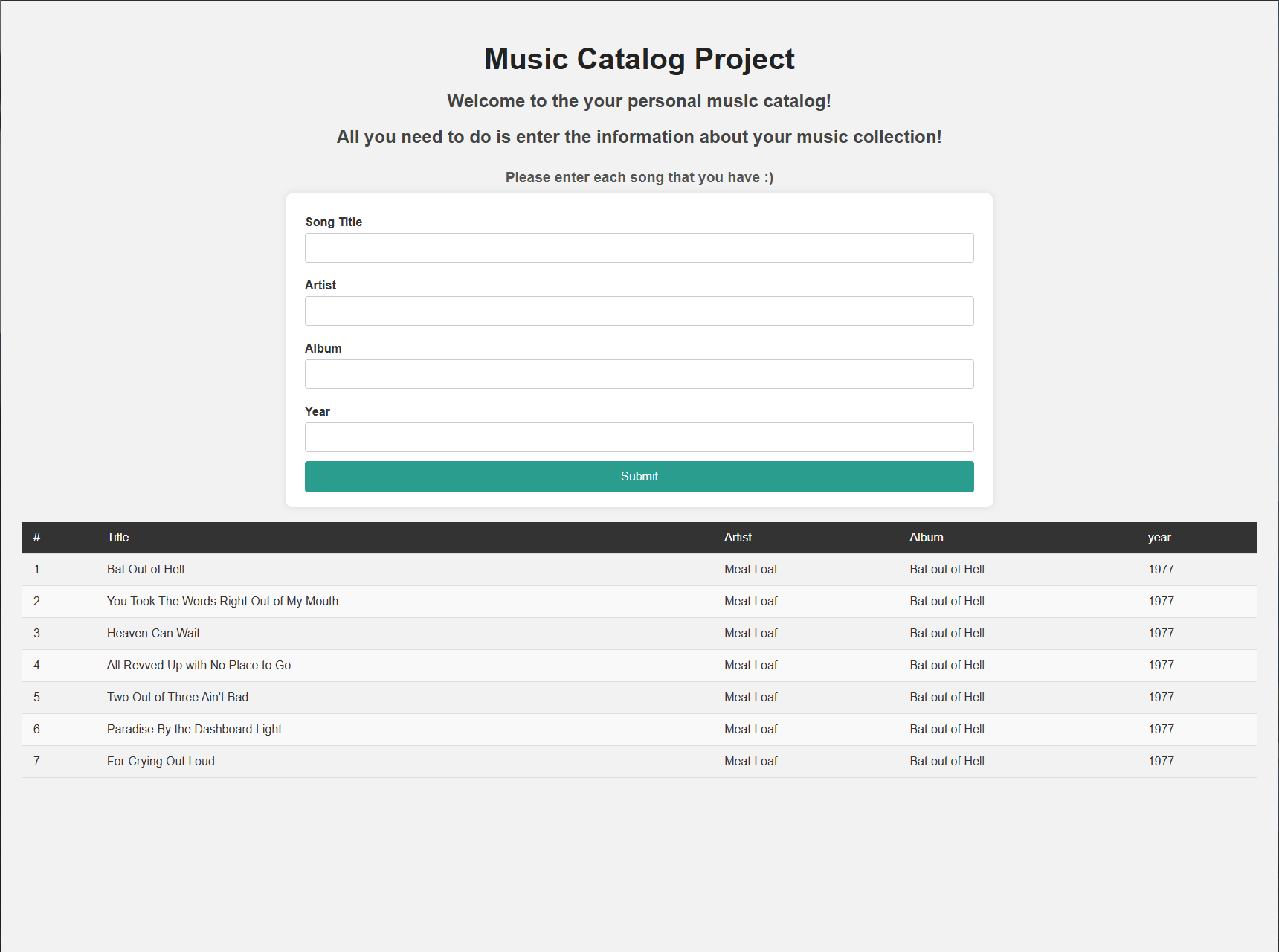 Music Catalog Screenshot
